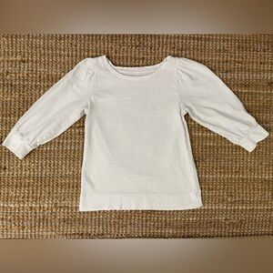 LOFT XXS White Puffed Sleeve Crew Neck Cotton Shirt